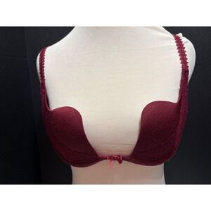 Aubade Paris Burgundy Lace Deep Plunge Bra 34C Wine Red Floral Mesh